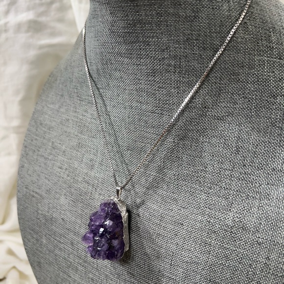 Natural Cluster Amethyst 925 Solid Sterling Silver Unisex Pendant 40mm. - Picture 6 of 11